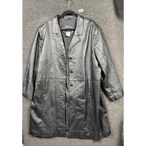 Viaaccents Jacket Womens Large Black Genuine Leather Button Front Coat Lined